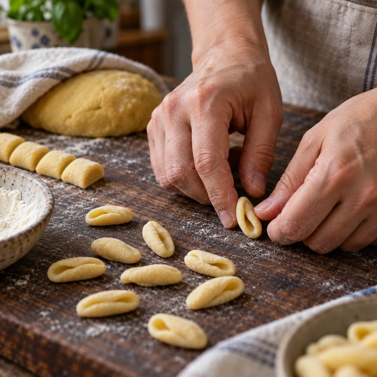 Small hollows pressed from a firm dough